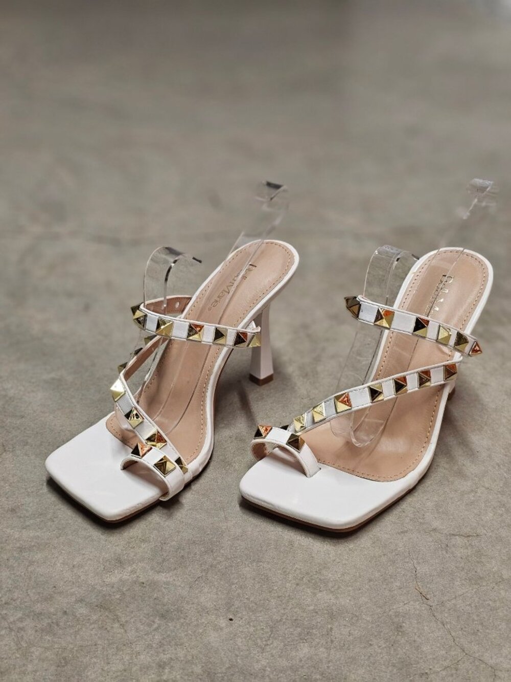 Studded High Heel Sandals With Strappy Design Open Toe & Gold-Tone Accents Ideal